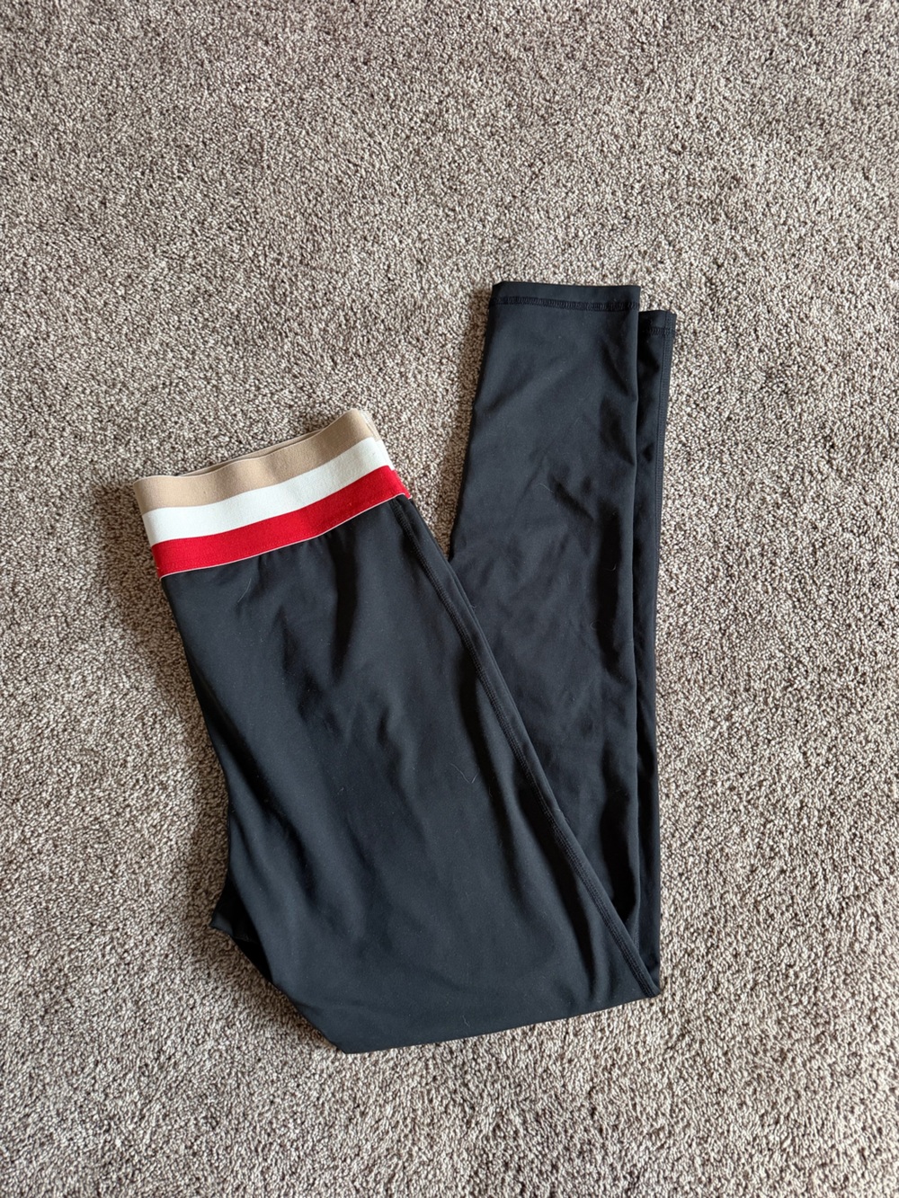 Mono B Black Leggings with Red, White & Tan Striped Waistband